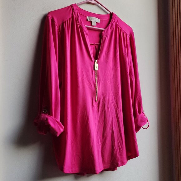 MICHAEL Michael Kors Hot Pink Zip-Up Blouse Size Large - Picture 4 of 14